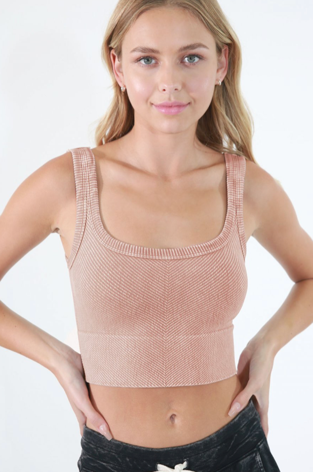 Vintage Wash Ribbed Cropped Top with Scoop Neck