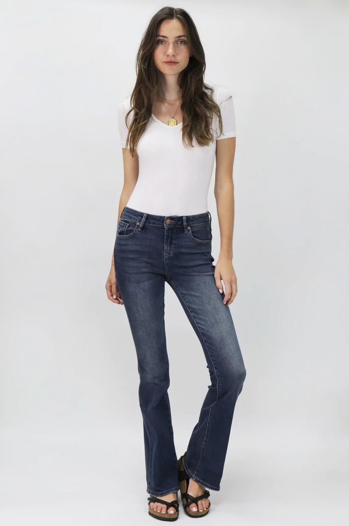【INCHANT ME】093 Blending semi bootcut denim pants Aqua Topaz Bootcut Jeans | Only $119.00 | Med/Dark Wash