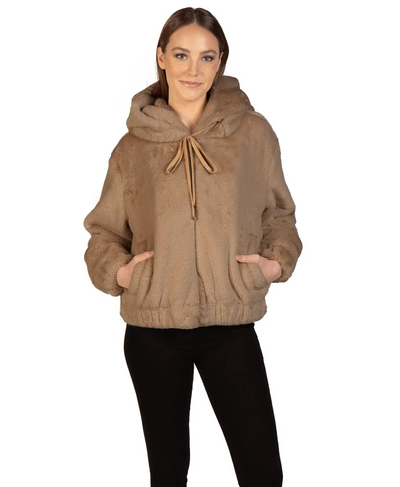 Hooded Bomber Faux Fur Jacket