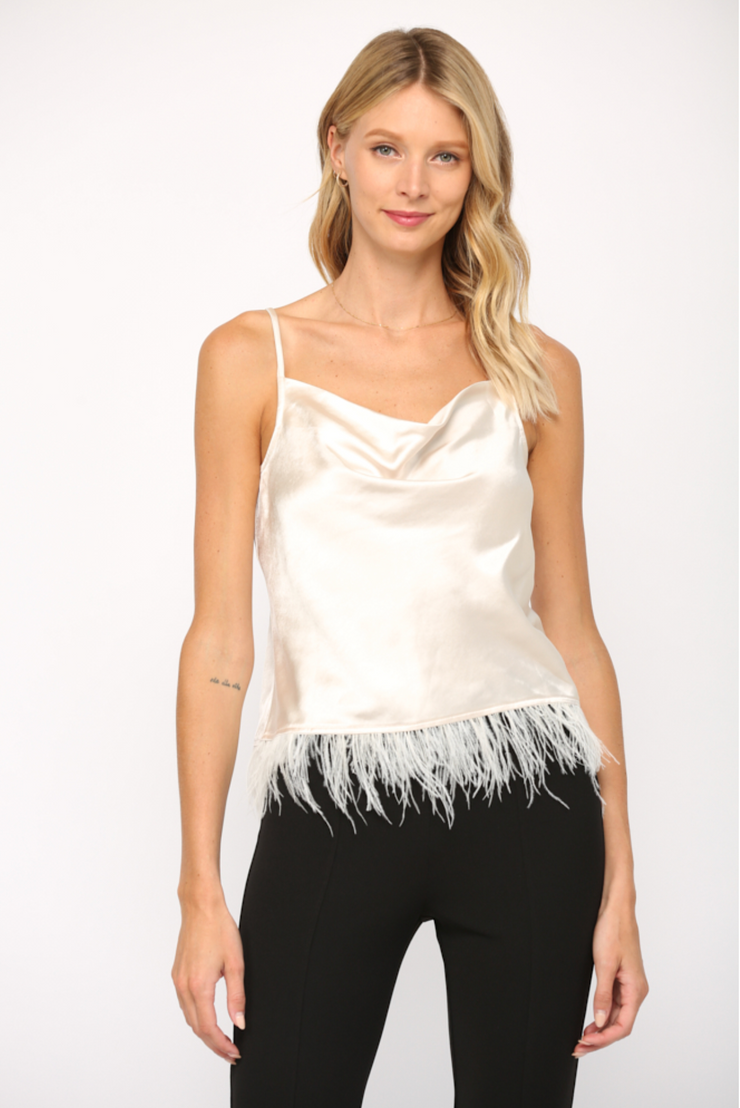 Leah Feather Trimmed Cowl Neck Cami