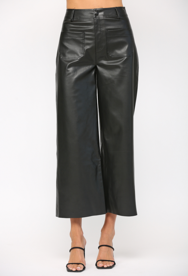 Faux Leather Cropped Wide Leg Pants