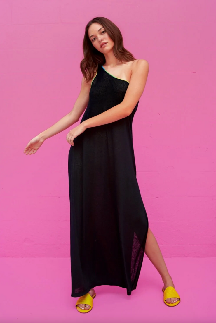 one shoulder rainbow dress Chic Satin Rainbow Diagonal Stripe Maxi Dress Women... From Leonorastore, Rs.4,461.48