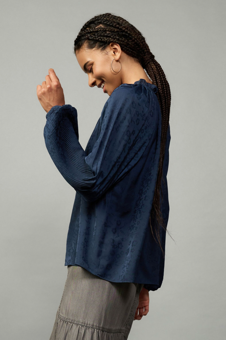 Tonal Floral Long Sleeve with Pleated Sleeve Details