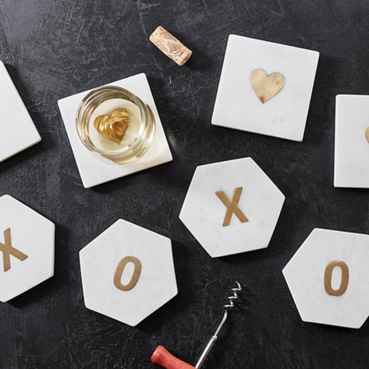 Marble Coasters Set - Gold Heart