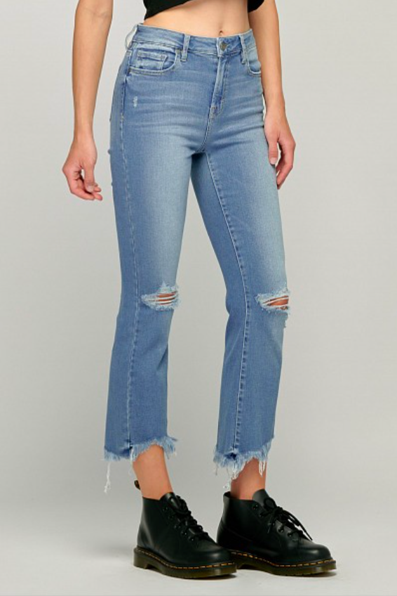 Helena High Rise Cropped Flare with Uneven Hem