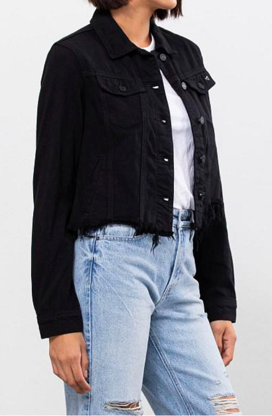 Distressed black jean jacket womens on sale
