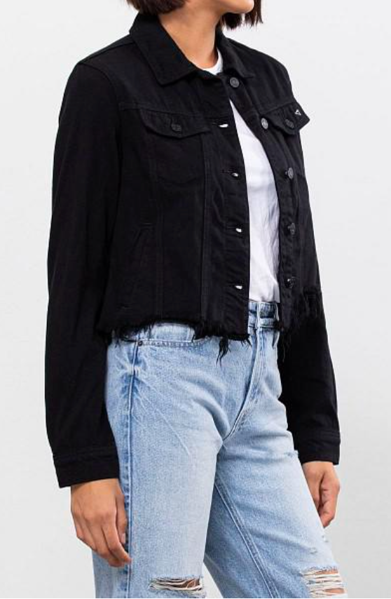 Classic Black Distressed Jean Jacket