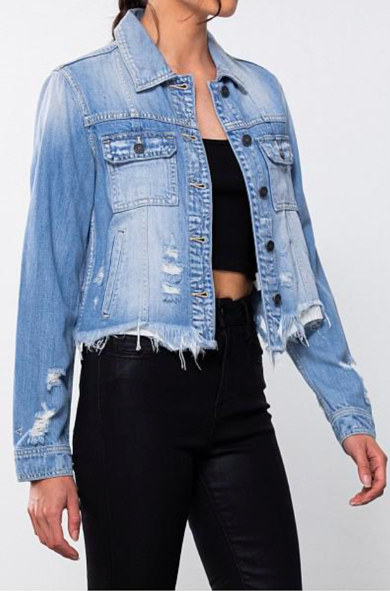 Light Blue Distressed Jean Jacket HTB Boutique