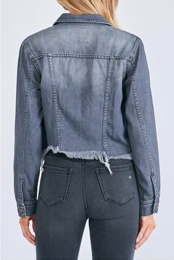 Charcoal Grey Distressed Jean Jacket
