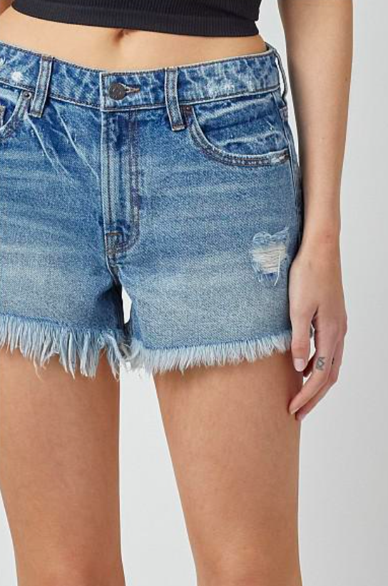 Kenzie Mid Basic Frayed Jean Shorts