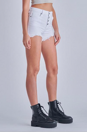 Sofia Exposed Button White Jean Shorts