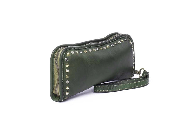 Leather Studded Zip Around Wallet