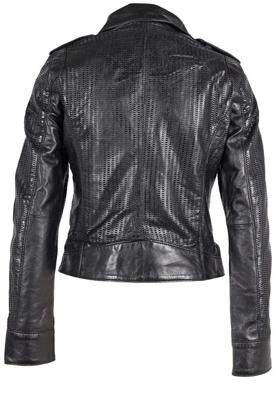 Peggy Black Leather Perforated Jacket