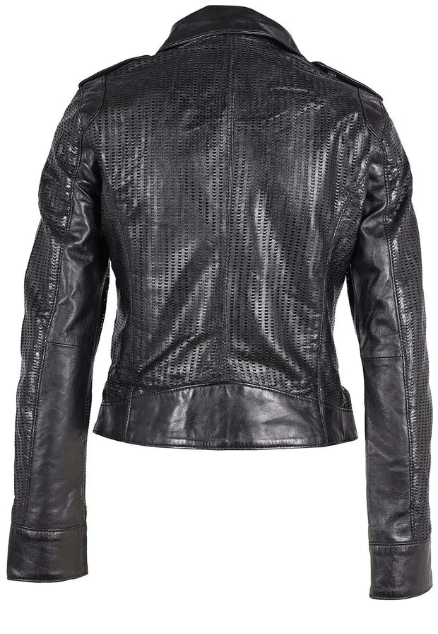 Peggy Black Leather Perforated Jacket
