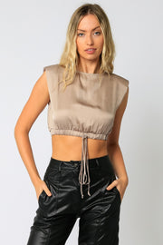 Satin Cropped Muscle Tank