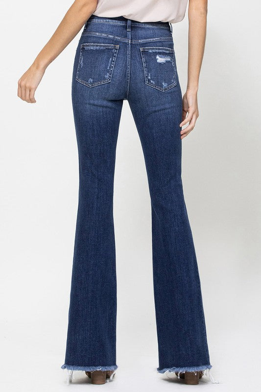 Asymmetric Waistband Flare Jeans + Raw Hem