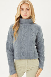 Cable Knit Short Turtleneck Sweater