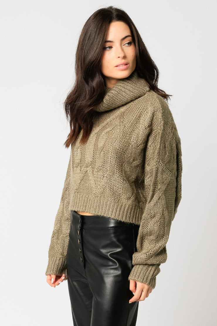 Cable Knit Cropped Turtleneck Sweater