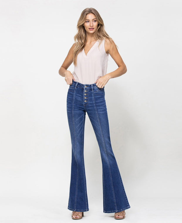 High Rise Flare with Seamed Front Jean