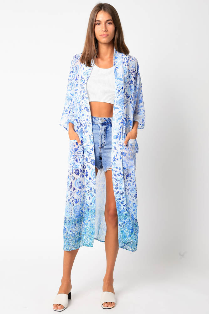 Blue Gradient Print Kimono