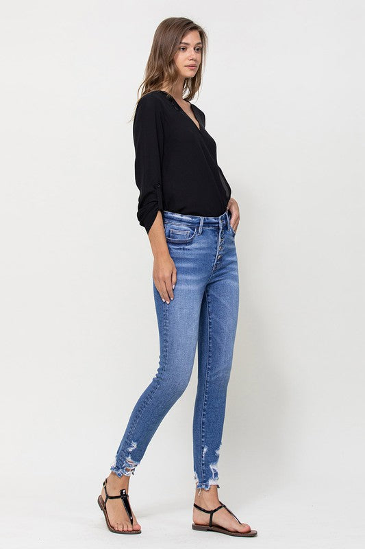 Holly Exposed Button High Rise Crop Skinny Jean