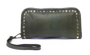 Leather Studded Zip Around Wallet