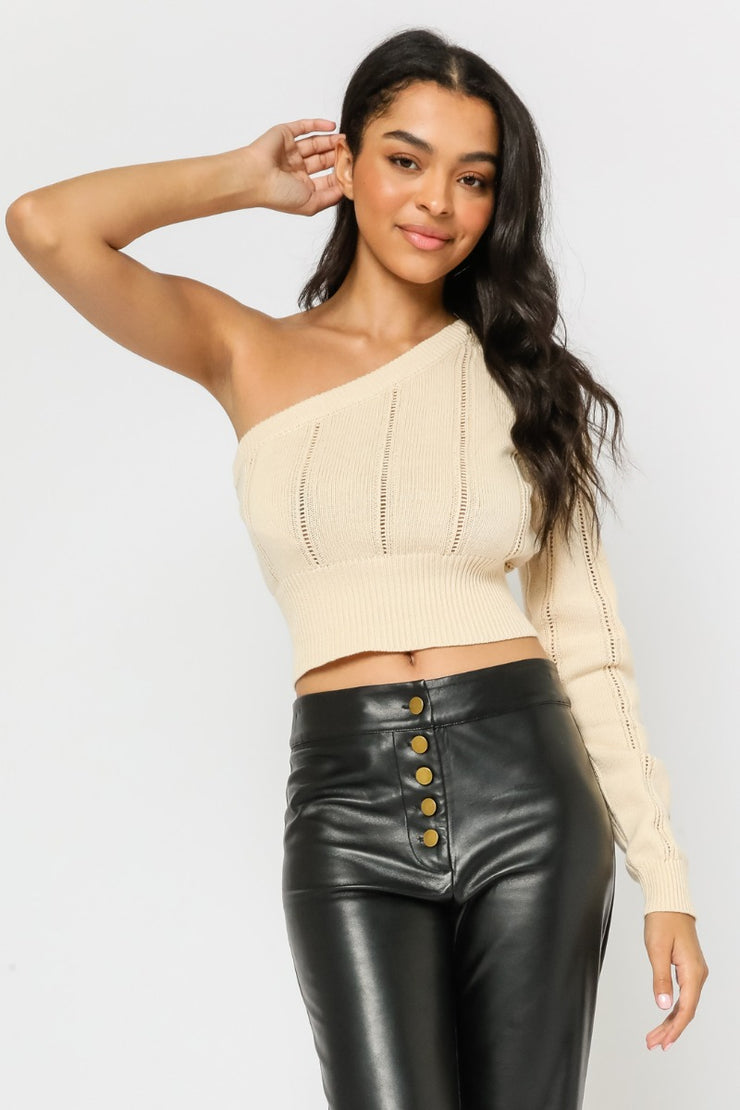 Cropped One Shoulder Sweater