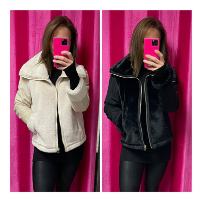 Eliza Faux Suede/Fur Zippered Jacket