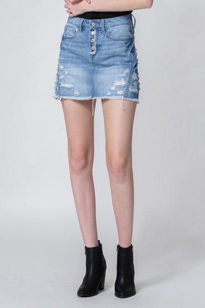 Distressed A-Line Mini Skirt