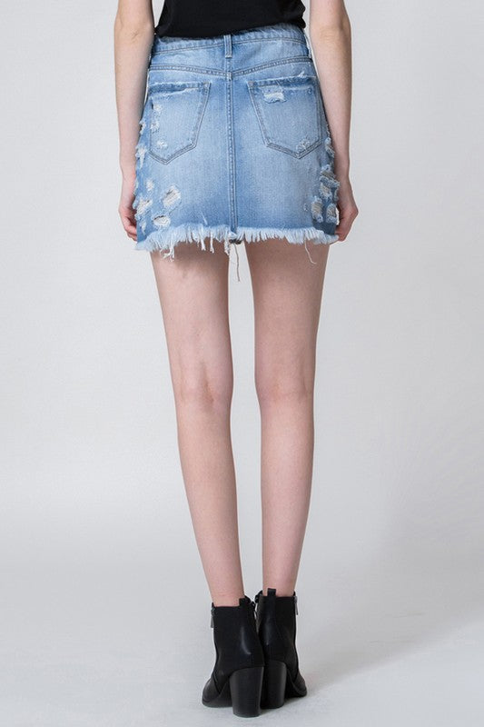 Distressed A-Line Mini Skirt