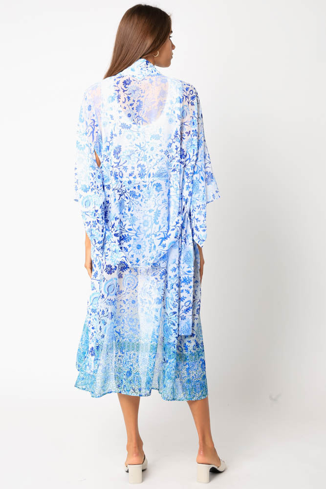Blue Gradient Print Kimono