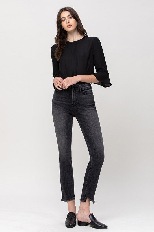 Kenny High Rise Washed Black Straight Jean