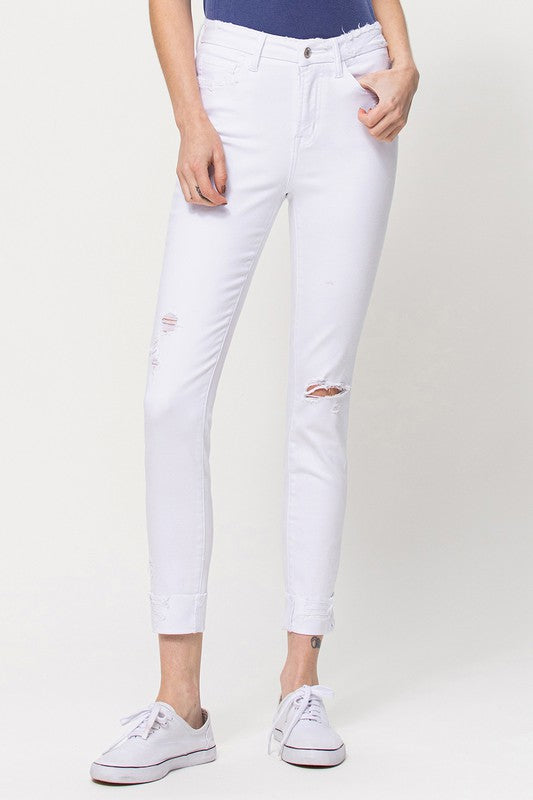 White Off The Cuff High Rise Skinny Jean